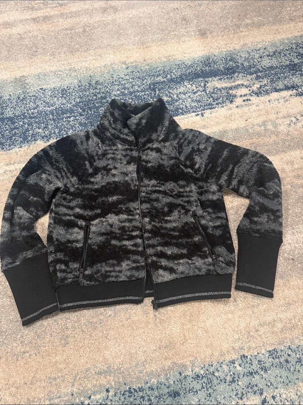 Women’s ATHLETA Plush Zip-Up Jacket in Black and Gray
